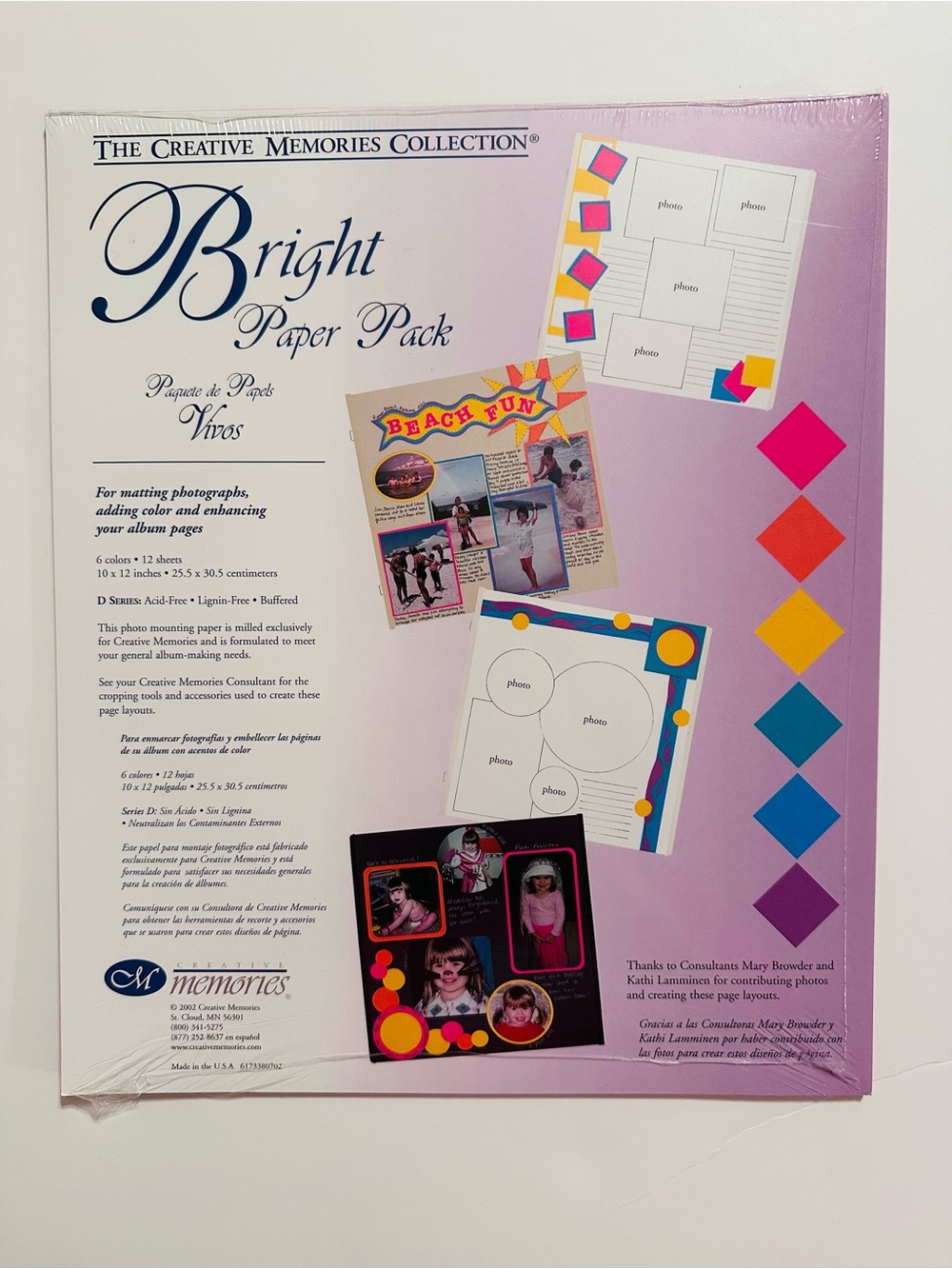 Creative Memories 10x12 BRIGHT Photo Mounting Paper - 6 colors • 12 sheets